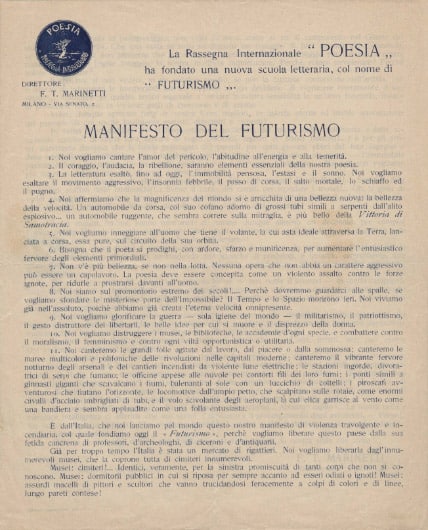 Manifesto del futurismo, 1909